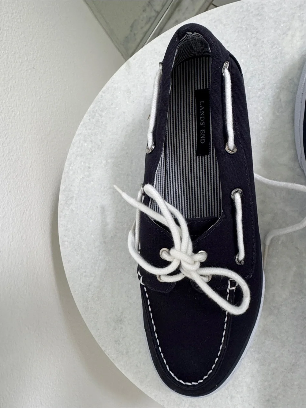 Lands' End Men’s or Women’s Navy Canvas Deck Shoes with White Laces